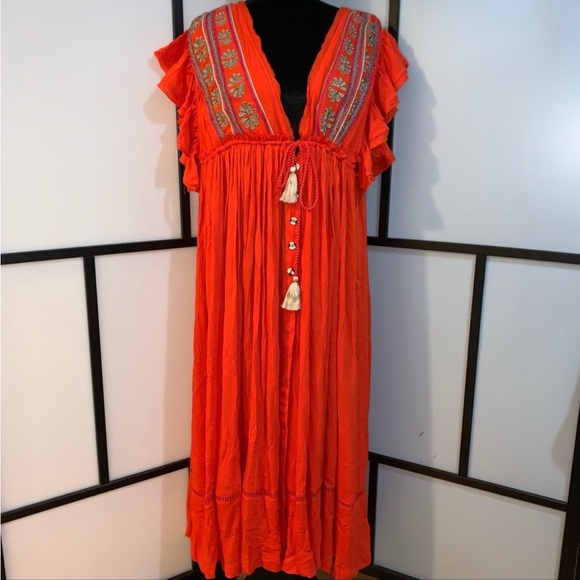 🆕WOT Free People Midi Dress in Roaring Red - Picture 2 of 15